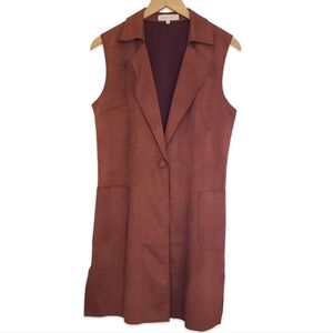 NWOT Anthropologie Solitaire Faux Suede Long Vest Single Button Size Medium